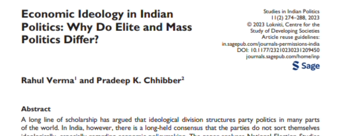 Economic Ideology in Indian Politics: Why Do Elite and Mass Politics Differ?